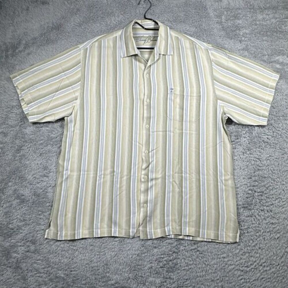 Tommy Bahama Short Sleeve Shirt Men's Size XL Stripe Yellow Green  100%‎ Tencel